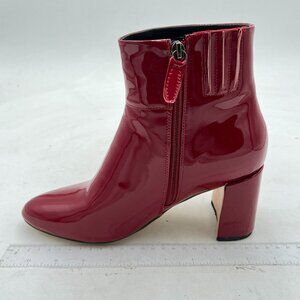 Red Women Vegan Leather Pointed Toe Block Heel Ankle Boot Zipper Side Dress Shoe